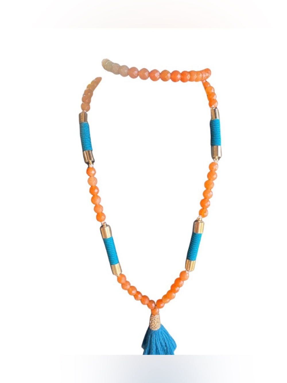 Long Prayer Beads/ Necklace with faceted beads and blue tassel - Picture 2 of 5